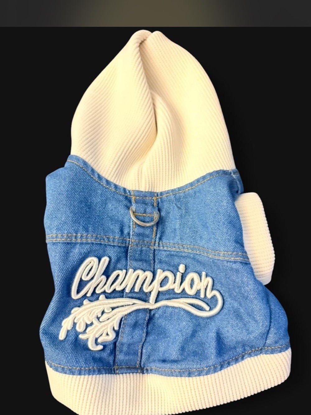 Champion Blue Denim and Cream Dog Hoodie Harness